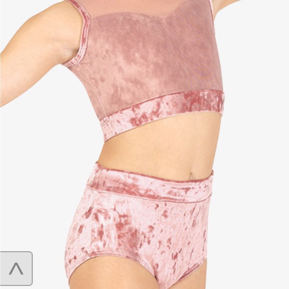 Mauve Girls Performance Crushed Velvet Tank Crop Top & Briefs